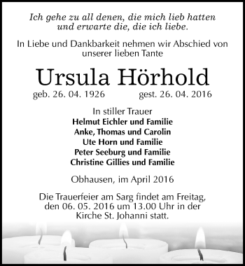 Traueranzeige von Ursula Hörhold von Mitteldeutsche Zeitung Merseburg/Querfurt
