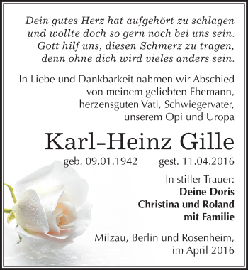 Traueranzeige von Karl-Heinz Gille von Mitteldeutsche Zeitung Merseburg/Querfurt