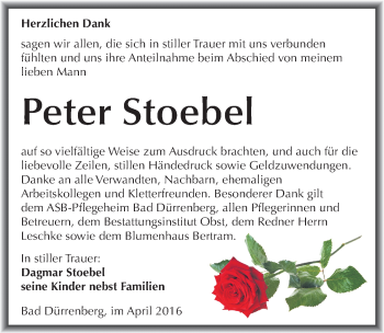 Traueranzeige von Peter Stoebel von Mitteldeutsche Zeitung Merseburg/Querfurt