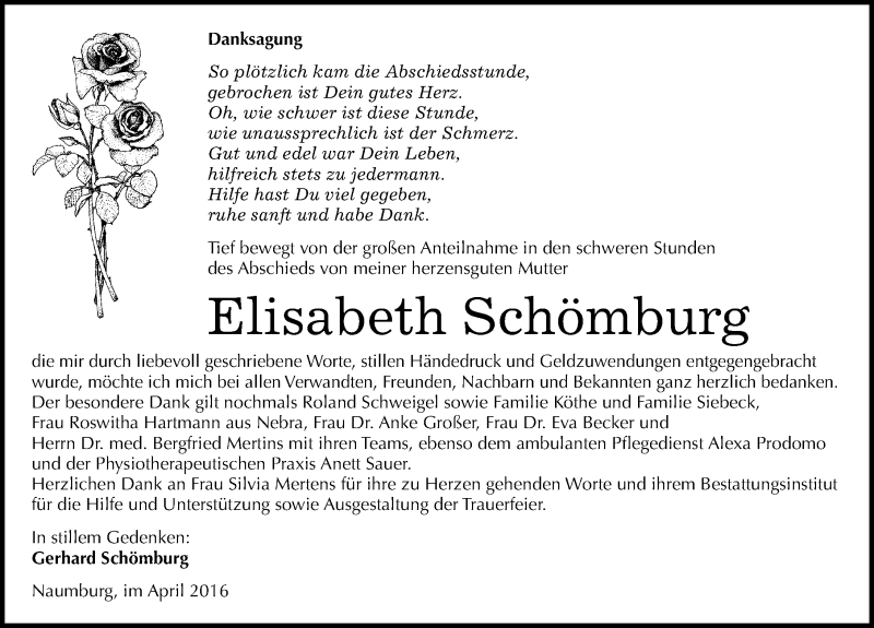  Traueranzeige für Elisabeth Schömburg vom 05.04.2016 aus Mitteldeutsche Zeitung Naumburg/Nebra