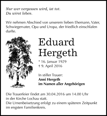 Traueranzeige von Eduard Hergeth von Mitteldeutsche Zeitung Halle/Saalkreis