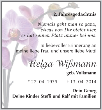 Traueranzeige von Helga Wißmann von Mitteldeutsche Zeitung Halle/Saalkreis