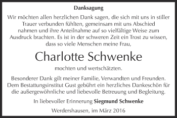 Traueranzeige von Charlotte Schwenke von WVG - Wochenspiegel Dessau / Köthen