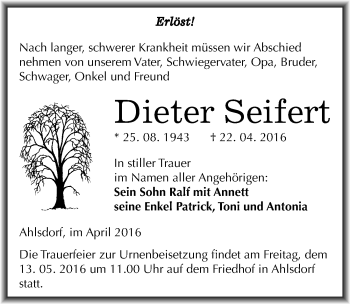 Traueranzeige von Dieter Seifert von Mitteldeutsche Zeitung Mansfelder Land