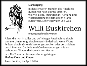 Traueranzeige von Willi Euskirchen von Mitteldeutsche Zeitung Halle/Saalkreis