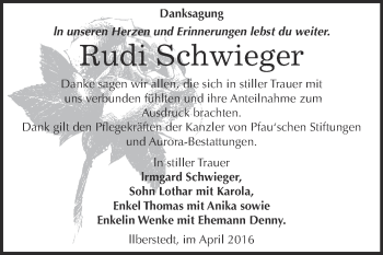 Traueranzeige von Rudi Schwieger von Super Sonntag Bernburg