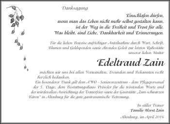 Traueranzeige von Edeltraud Zain von Super Sonntag Bernburg