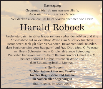 Traueranzeige von Harald Robock von Mitteldeutsche Zeitung Merseburg/Querfurt