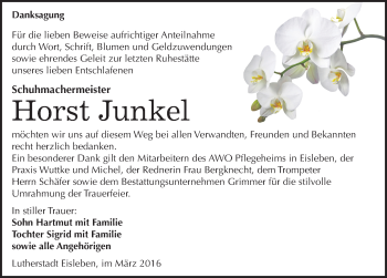Traueranzeige von Horst Junkel von Mitteldeutsche Zeitung Mansfelder Land