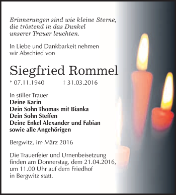 Traueranzeige von Siegfried Rommel von WVG - Wochenspiegel Wittenberg