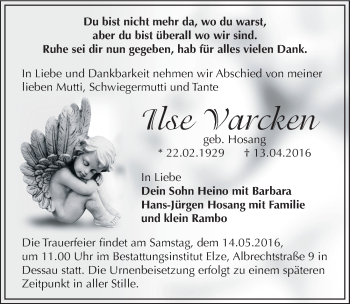 Traueranzeige von llse Varcken von Mitteldeutsche Zeitung Dessau-Roßlau