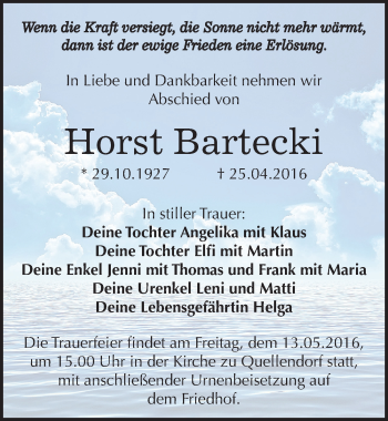 Traueranzeige von Horst Bartecki von Mitteldeutsche Zeitung Köthen