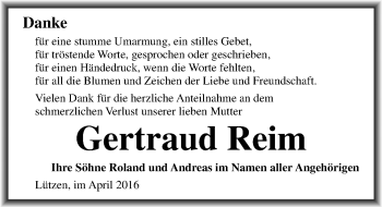 Traueranzeige von Gertraud Reim von Mitteldeutsche Zeitung Weißenfels