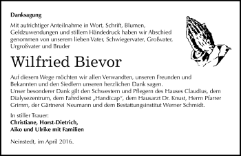 Traueranzeige von Wilfried Bievor von Mitteldeutsche Zeitung Quedlinburg
