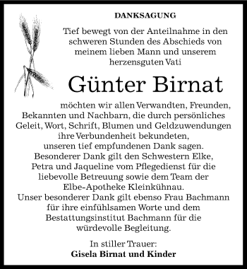 Traueranzeige von Günter Birnat von Mitteldeutsche Zeitung Dessau-Roßlau