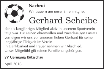 Traueranzeige von Gerhard Scheibe von Super Sonntag Merseburg