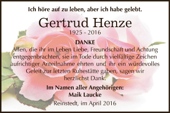Traueranzeige von Gertrud Henze von Super Sonntag Aschersleben