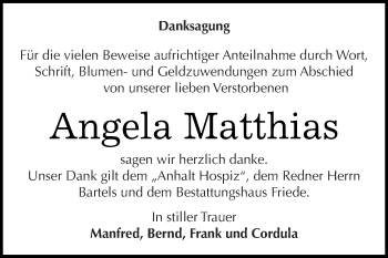 Traueranzeige von Angela Matthias von WVG - Wochenspiegel Dessau / Köthen