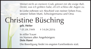 Traueranzeige von Christine Büsching von Mitteldeutsche Zeitung Halle/Saalkreis
