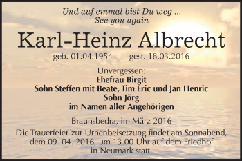 Traueranzeige von Karl-Heinz Albrecht von WVG - Wochenspiegel Merseburg