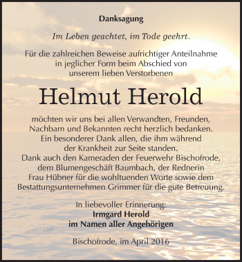 Traueranzeige von Helmut Herold von Mitteldeutsche Zeitung Mansfelder Land