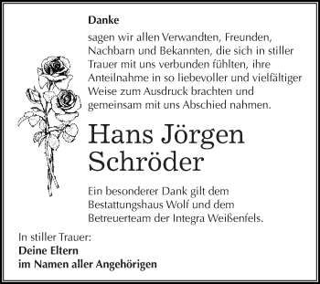 Traueranzeige von Hans Jörgen Schröder von WVG - Wochenspiegel NMB / WSF / ZTZ
