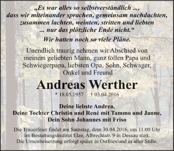 Traueranzeige von Andreas Werther von Mitteldeutsche Zeitung Dessau-Roßlau