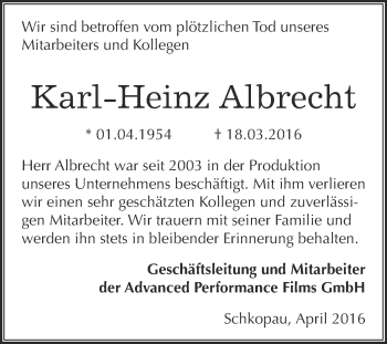 Traueranzeige von Karl-Heinz Albrecht von Super Sonntag Merseburg