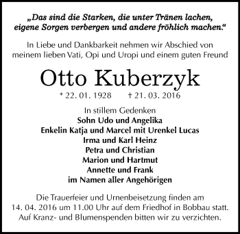 Traueranzeige von Otto Kuberzyk von Mitteldeutsche Zeitung Bitterfeld
