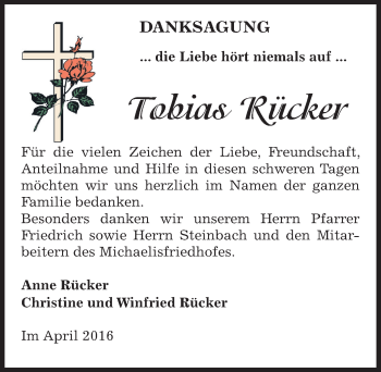 Traueranzeige von Tobias Rücker von Mitteldeutsche Zeitung Zeitz