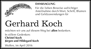 Traueranzeige von Gerhard Koch von Mitteldeutsche Zeitung Bitterfeld