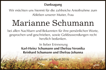 Traueranzeige von Marianne Schumann von Super Sonntag Zeitz