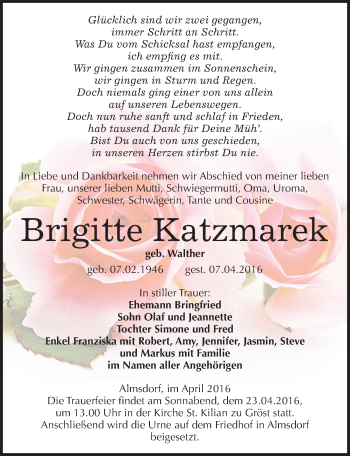 Traueranzeige von Brigitte Katzmarek von Mitteldeutsche Zeitung Merseburg/Querfurt