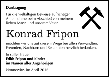 Traueranzeige von Konrad Fripon von Mitteldeutsche Zeitung Zeitz