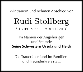 Traueranzeige von Rudi Stollberg von Mitteldeutsche Zeitung Halle/Saalkreis