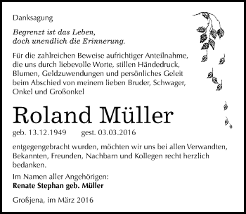 Traueranzeige von Roland Müller von Mitteldeutsche Zeitung Naumburg/Nebra