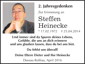 Traueranzeige von Steffen Heinecke von Mitteldeutsche Zeitung Dessau-Roßlau