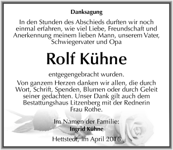 Traueranzeige von Rolf Kühne von Mitteldeutsche Zeitung Mansfelder Land