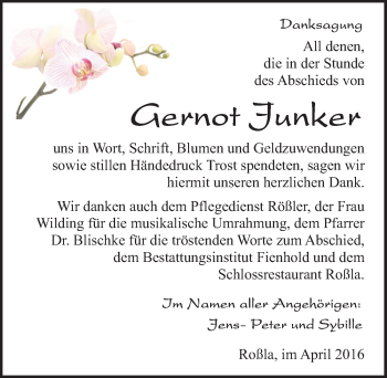 Traueranzeige von Gernot Junker von Mitteldeutsche Zeitung Sangerhausen
