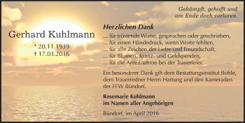 Traueranzeige von Gerhard Kuhlmann von Mitteldeutsche Zeitung Merseburg/Querfurt