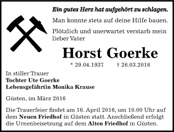 Traueranzeige von Horst Goerke von Mitteldeutsche Zeitung Bernburg