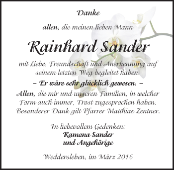 Traueranzeige von Rainhard Sander von Mitteldeutsche Zeitung Quedlinburg