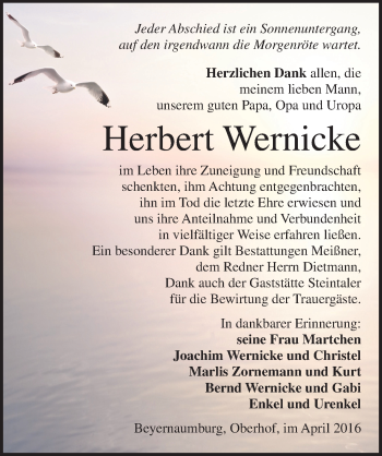 Traueranzeige von Herbert Wernicke von Mitteldeutsche Zeitung Sangerhausen
