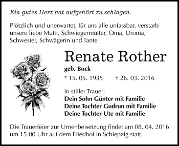 Traueranzeige von Renate Rother von Mitteldeutsche Zeitung Halle/Saalkreis