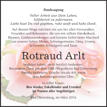 Traueranzeige von Rotraud Arlt von Super Sonntag Merseburg