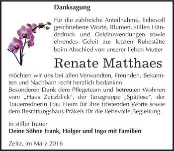 Traueranzeige von Renate Matthaes von Mitteldeutsche Zeitung Zeitz