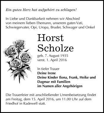Traueranzeige von Horst Scholze von Mitteldeutsche Zeitung Halle/Saalkreis