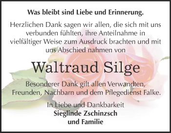 Traueranzeige von Waltraud Silge von Super Sonntag Bernburg