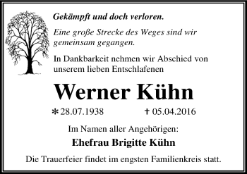 Traueranzeige von Werner Kühn von Mitteldeutsche Zeitung Dessau-Roßlau