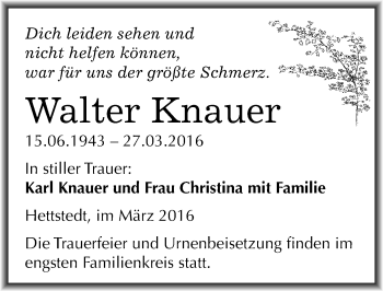 Traueranzeige von Walter Knauer von Mitteldeutsche Zeitung Mansfelder Land